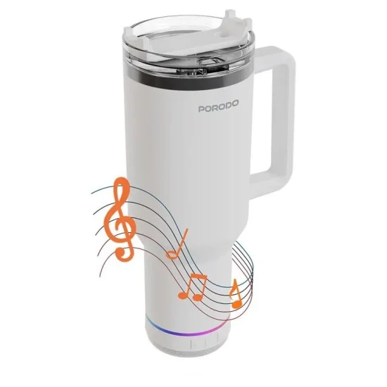 Porodo Lifestyle HydroTunes Bluetooth Speaker Tumbler With High-Quality Sound _ White